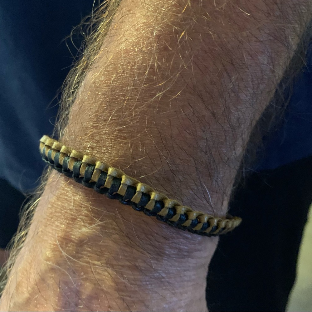 Unisex Leather hand-weaved bracelet! Weave part is 7ins long. 11ins tota…